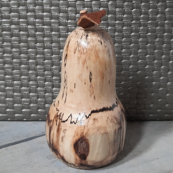 Handmade Turned Wood Pear Fruit Sculpture Signed - Picture 3 of 16